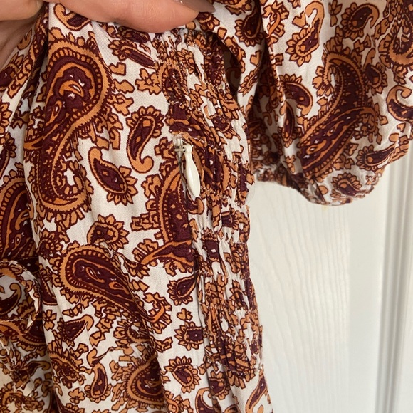 Faithfull the Brand Smocked Paisley Puff Sleeve Midi Dress Size 4 - Picture 3 of 6